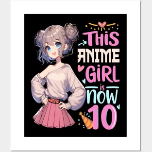 10th Birthday, 10-Year-Old Birthday Girl Birthday Tee, Birthday anime Girl Posters and Art